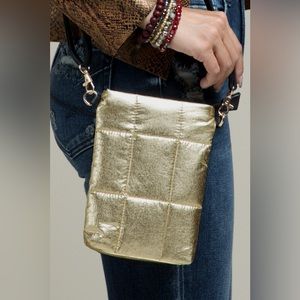 Metallic Insulated Bubble Cross Body Bag, Ruggine, Gold, NWT